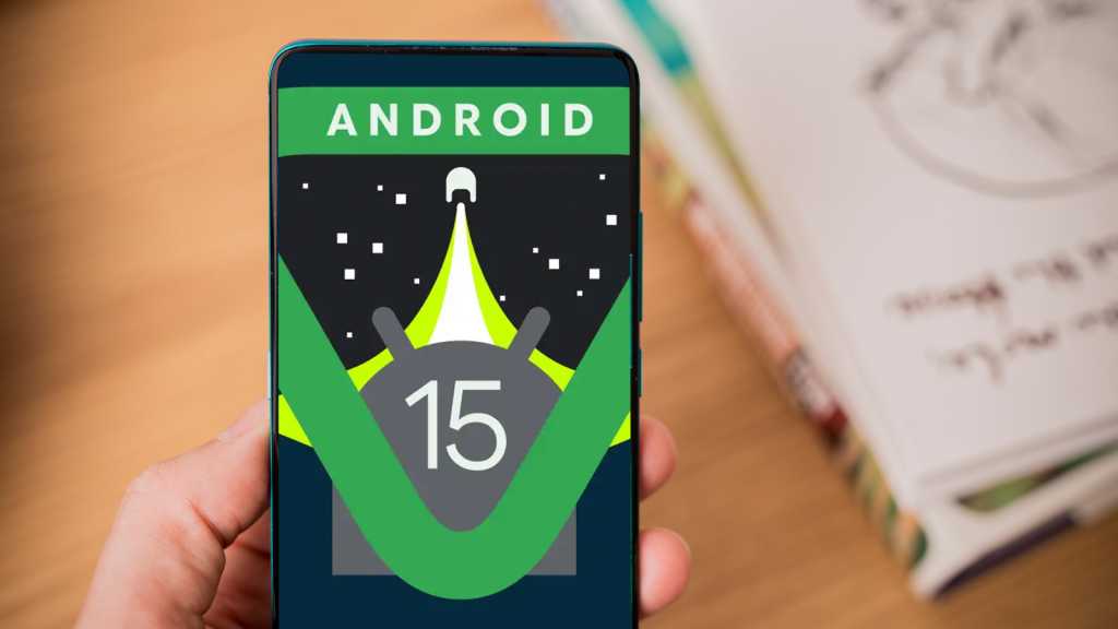 Android 15 logo on an Android smartphone