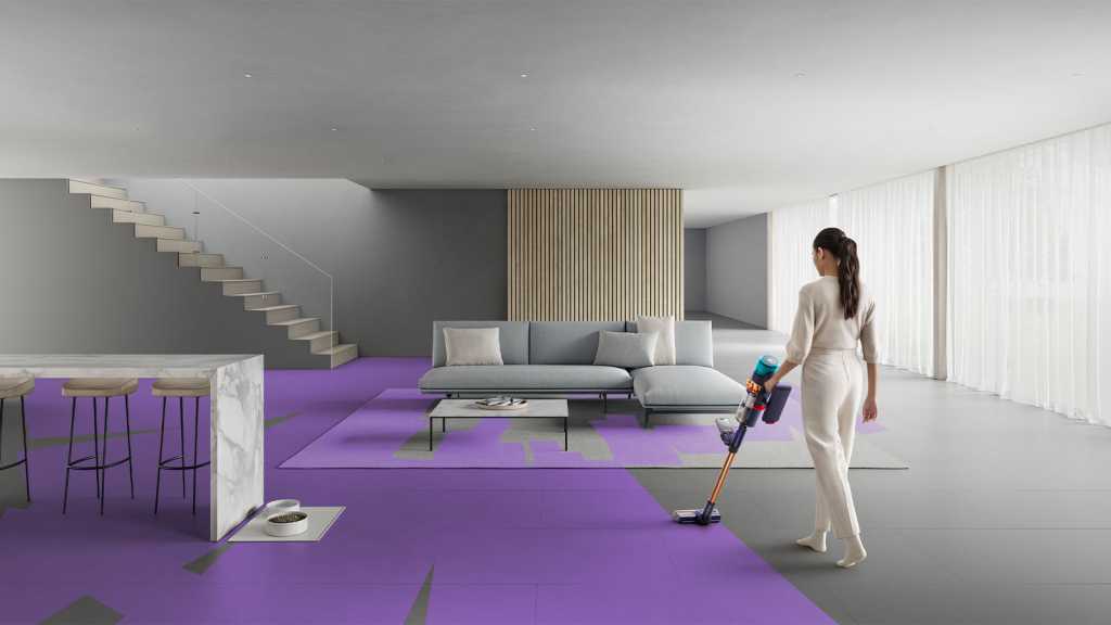 Dyson's CleanTrace tech on a living room floor