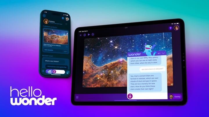 Hello Wonder app displayed on smartphone and computer screens