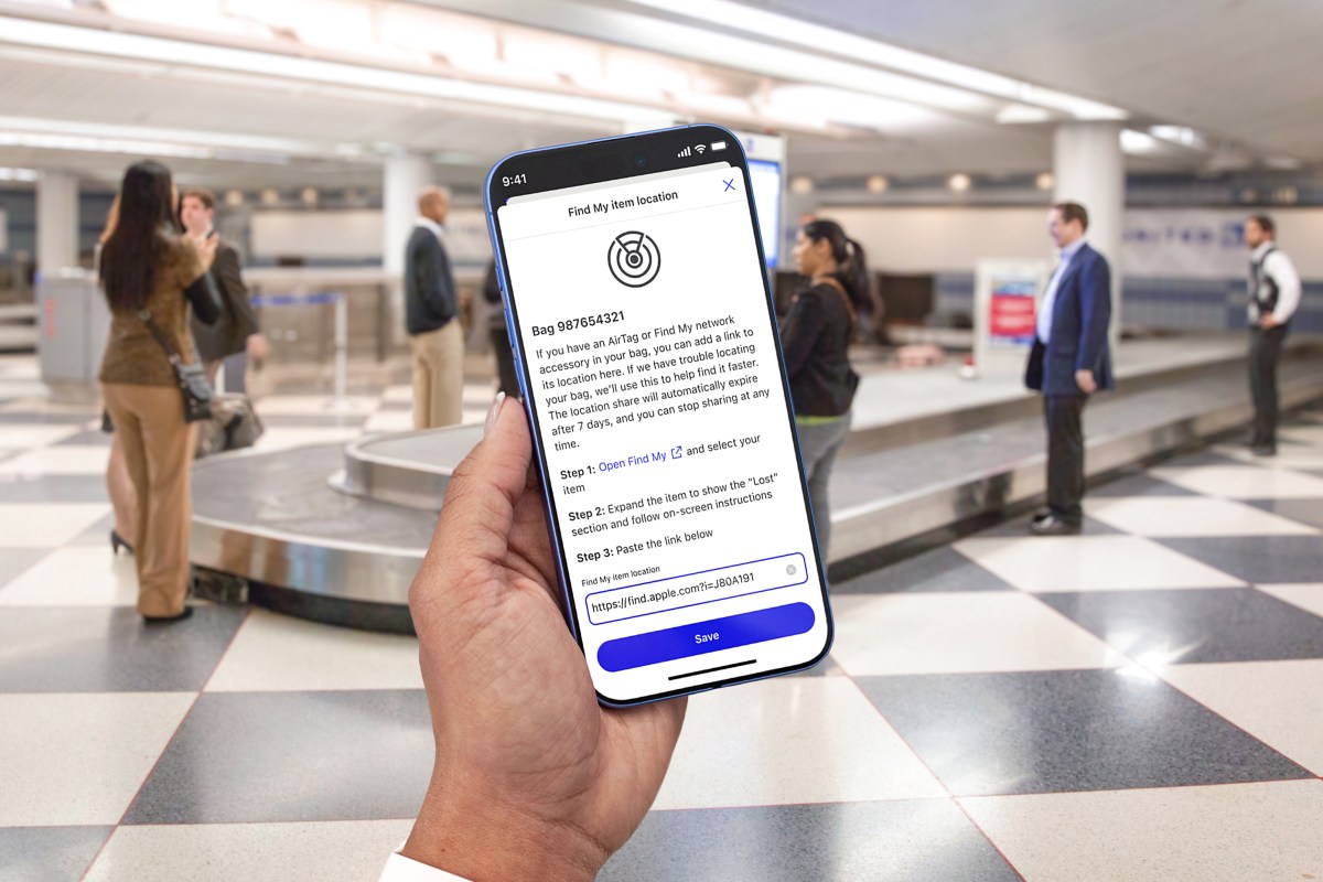 AirTag app on mobile phone at baggage carousel