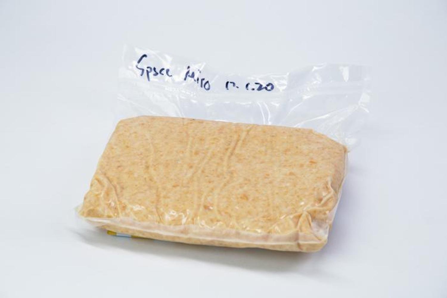 Image of packaged miso pre-fermentation on the International Space Station.
