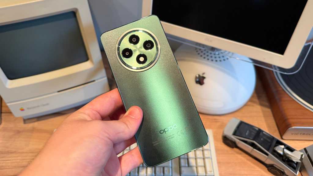 Oppo Reno 12 FS rear panel held at an angle