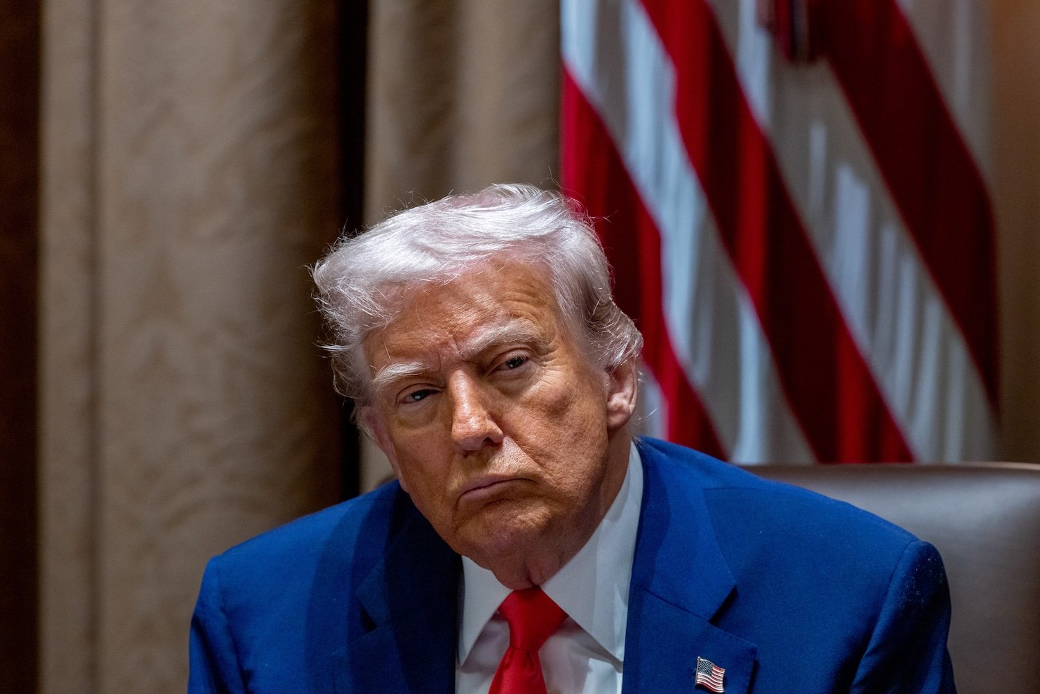 President Donald Trump during a cabinet meeting at the White House in Washington, DC, US, on Thursday, April 10, 2025.