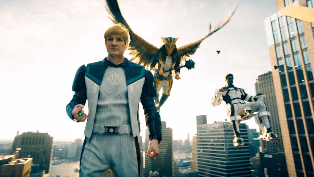 Superman From L R NATHAN FILLION as Guy Gardner ISABELA MERCED as Hawkgirl and EDI GATHEGI as Mr Terrific in DC Studios and Warner Bros Pictures SUPERMAN a Warner Bros Pictures release