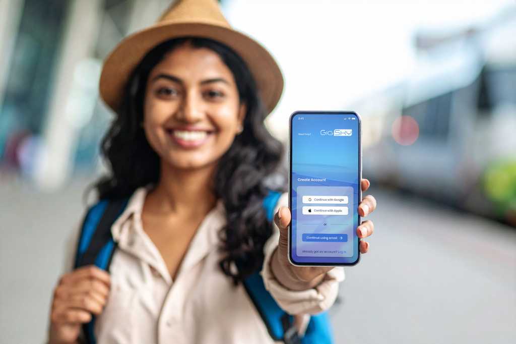 eSIM app travel Woman GigSky