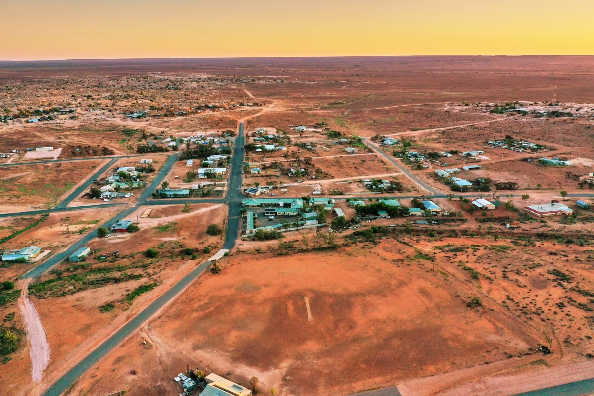 An aerial photograph of White Cliffs, an opal mining community in Australia