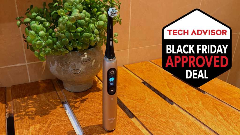 Oral-B iO10 electric toothbrush with Tech Advisor deals badge